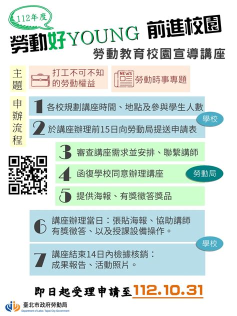 臺北市政府勞動局 勞動臺北 【勞動教育不能等 校園勞動教育講座開講啦！】