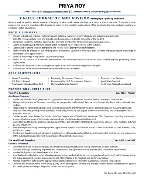 Career Counselor And Advisor Resume Examples Template With Job