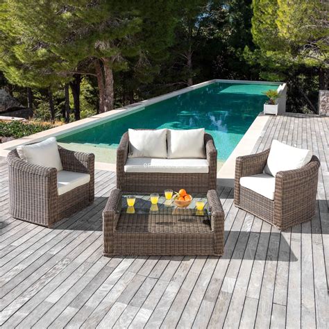 Lounge Set Calvi Sepiabraun Helles Beige 4 teilig Gartenmöbel