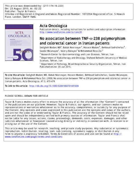 Pdf No Association Between Tnf Polymorphism And Colorectal