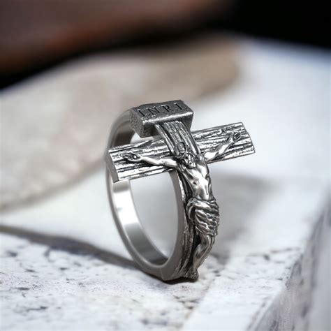 925 Sterling Silver Jesus Christ Crucifix Cross Ring Handcrafted