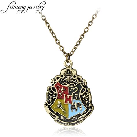 Feimeng Jewelry Hogwarts School Badge Necklace Gryffindor Hufflepuff