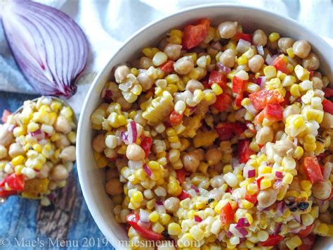 Chickpea Corn Salad With Roasted Garlic Dressing Recipe Mae S Menu