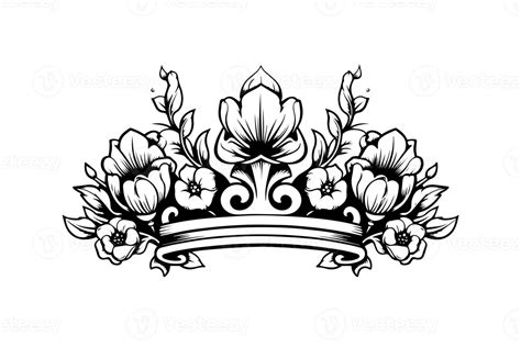 Hand drawn flower crown ink sketch. Vintage engraved vector ...