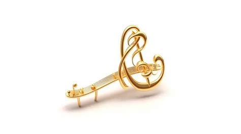 Elegant 3d Golden Musical Elements Realistic Treble Clef And Musical