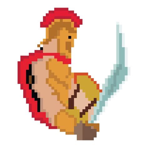 Ritter Cartoon Figur Im Pixel Art Stil Pixelkunstkrieger Premium Vektor