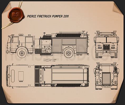 Pierce Fire Truck Pumper 2011 Blueprint - Hum3D