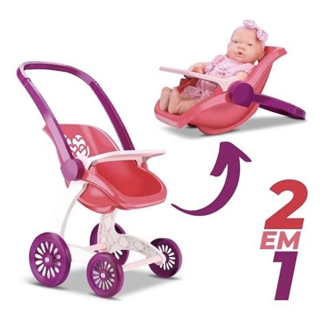 Carrinho De Boneca Criança Infantil Confort Baby 2 em 1 Passeio