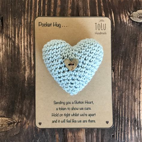 Handmade Crochet Pocket Hug Padded Button Heart In Grey Etsy UK