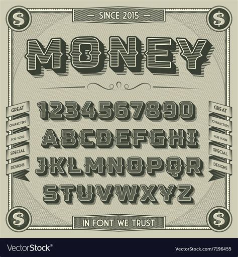 Vintage Money Font With Shadow Royalty Free Vector Image Ad Font