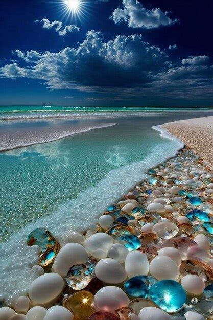 Praia Cheia De Muitas Conchas Ao Lado Do Oceano Gerador Ai Foto Premium