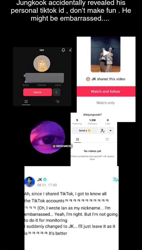 Jungkook accidentally revealed his personal tiktok account. | Jungkook
