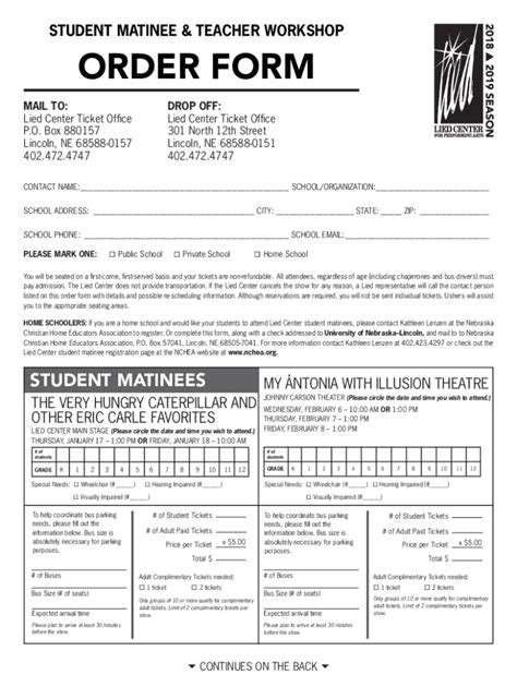 Fillable Online Order Form Lied Center For Performing Arts Fax Email