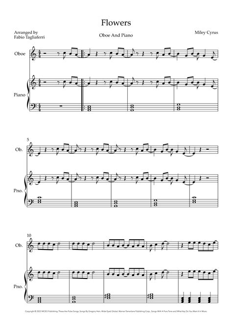 Flowers Arr Fabio Tagliaferri By Miley Cyrus Sheet Music For Oboe And Piano At Sheet Music Direct