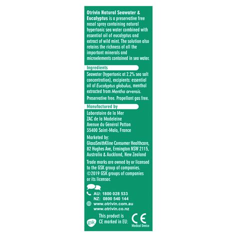 Otrivin Natural Seawater And Eucalyptus Nasal Spray 20ml Discount Chemist