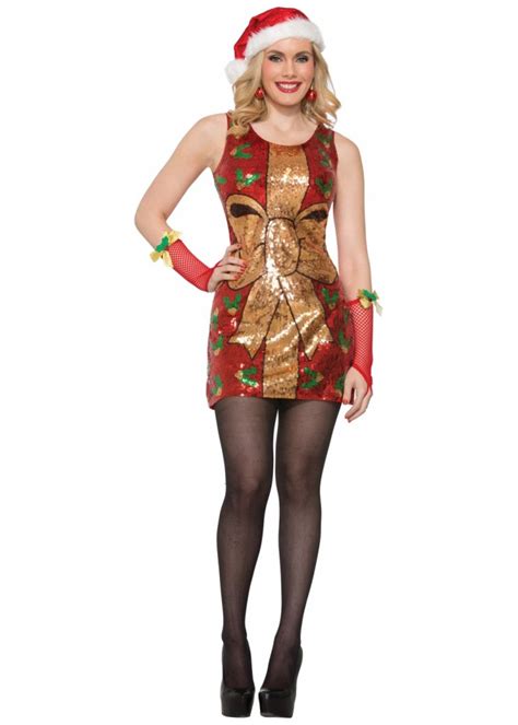 Sexy Sparkly Present Sequin Christmas Dress Adult Womens Costume Xs Sm