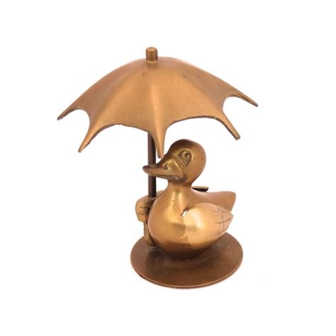 Vintage Brass Duck With Umbrella Brass Duck Figurine Brass