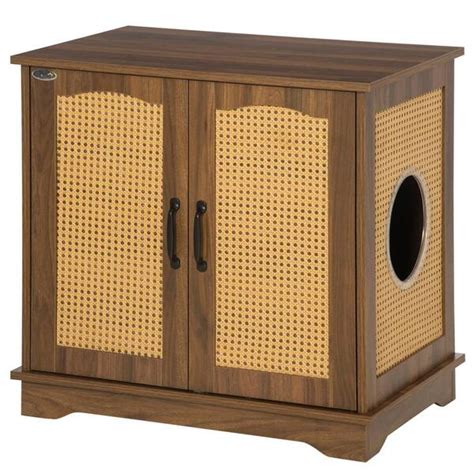 PawHut 27 In X 20 In X 27 In Walnut Rattan Wood Cat Litter Box