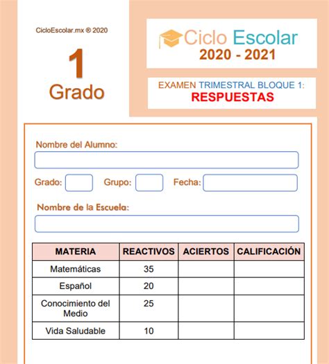 Examen Del Primer Trimestre De Primer Grado De Primaria Contestado Con