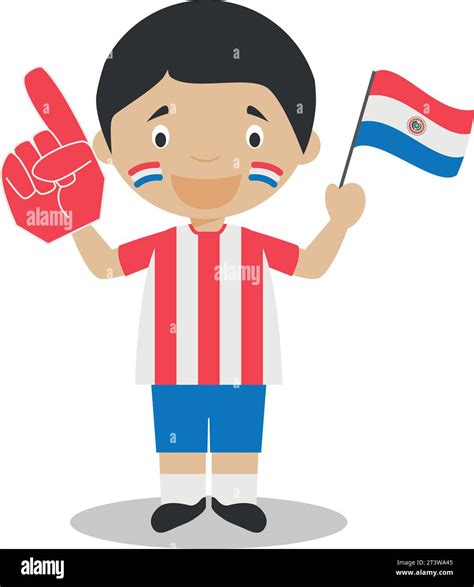 National Sport Team Fan From Paraguay With Flag And Glove Vector