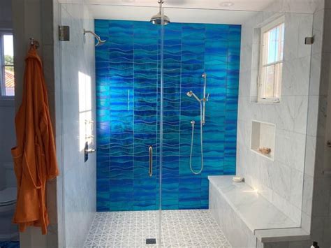 Ocean Water Waves Blue Glossy Glass Tile