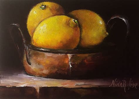 Lemons In Copper Bowl Still Life Original Oil Painting Nina Etsy