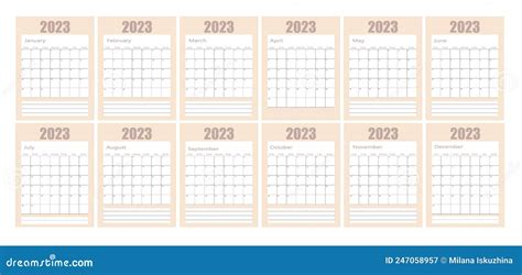 Calendrier Simple 2023 Illustration Vectorielle Calendrier De