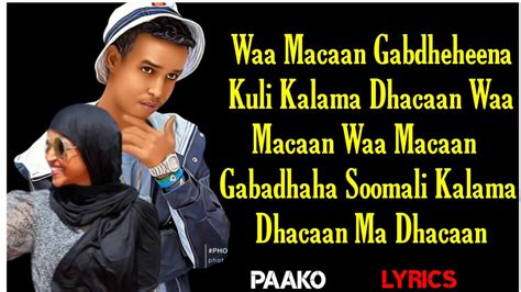 Hees Cusub Sharma Boy Somali Girls Part Paako Lyrics