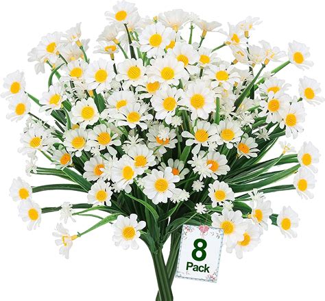 GRNSHTS 8 Bundles Artificial Daisy Flowers Outdoor Decoration UV