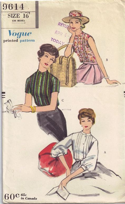 Vogue Vintage S Sewing Pattern Tuck In Blouse Nehru Collar