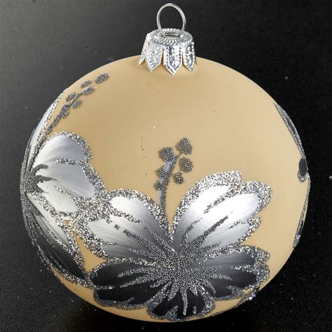 Christmas Tree Bauble Glass Ivory And Silver 8cm Online Sales On Uk