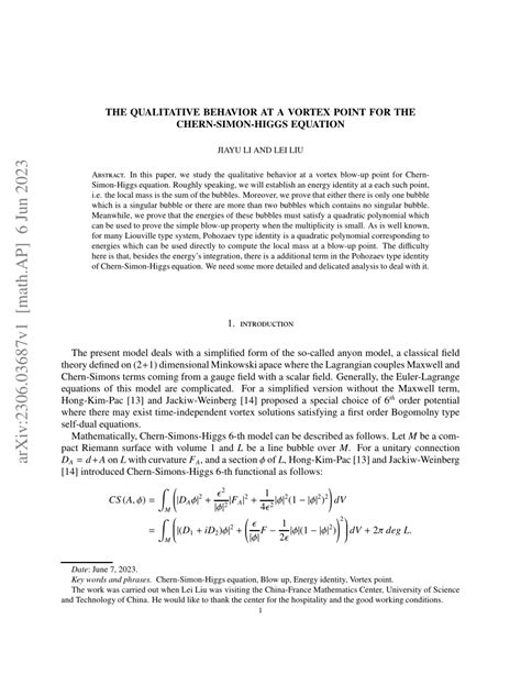 Pdf The Qualitative Behavior At A Vortex Point For The Chern Simon Higgs Equation