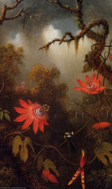 Paintings Reproductions Two Hummingbirds Perched On Passion Flower