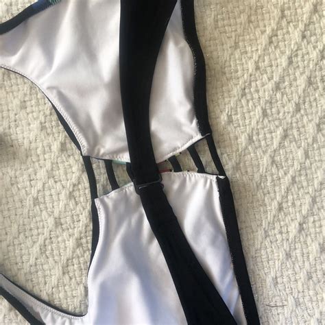 Victorias Secret Black Multi Color Stripe Bikini Top Gem