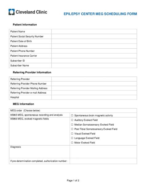 Fillable Online My Clevelandclinic EPILEPSY CENTER MEG SCHEDULING FORM