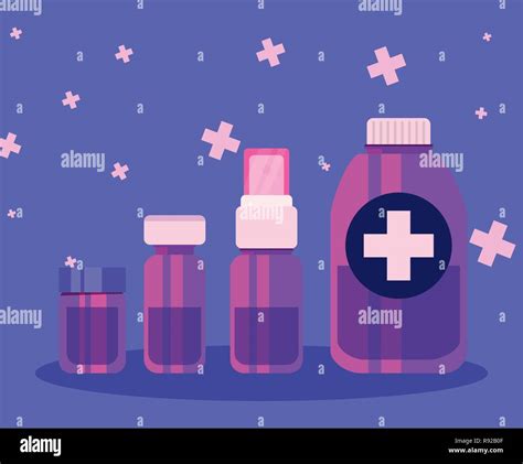 Impfung Flasche Medizinische Kreuz Ampullen Avial Vector Illustration