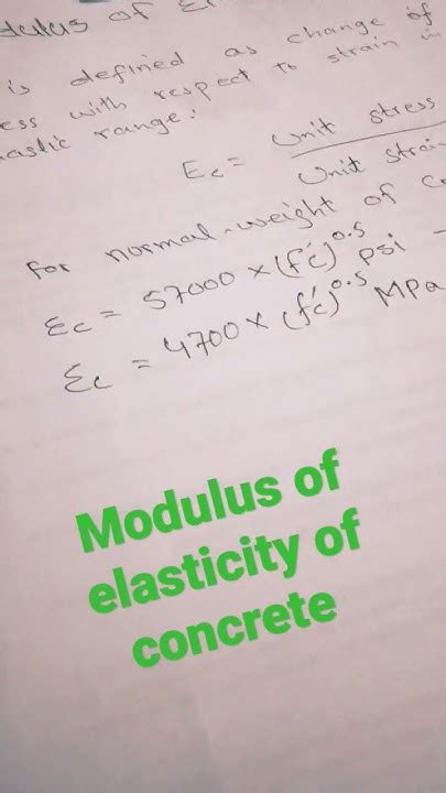 Modulus Of Elasticity Of Concrete Aci Section 8 5 Normal Weight Of Concrete Youtube