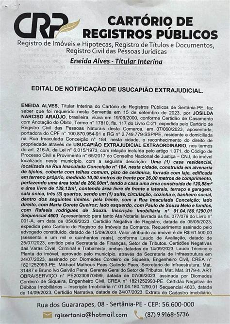 EDITAL DE NOTIFICAÇÃO DE USUCAPIÃO EXTRAJUDICIAL Tribuna do Moxotó