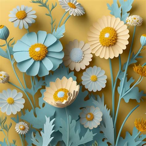 Premium Photo | Flowers pattern blue pastel colors illustration