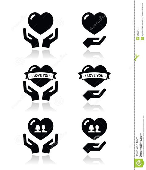 Hands With Heart Love Relationship Icons Set Stock Illustration