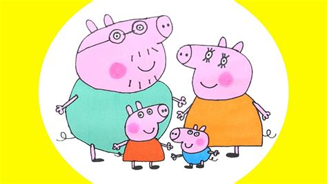 Peppa Pig George Pig Papai e Mamãe Pig desenhando desenhos animados