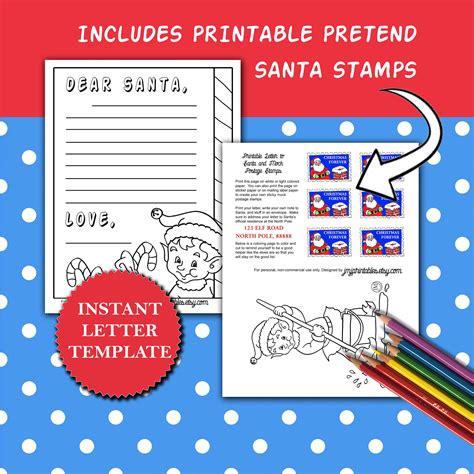 Printable Letter To Santa Coloring Page And Pretend Stamps Etsy