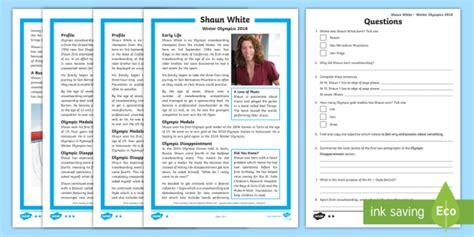 KS2 Shaun White 2018 Winter Olympic Athlete Differentiated Reading