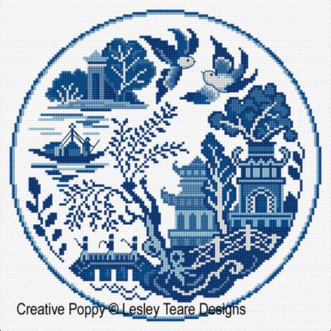 Lesley Teare Designs Decorative Willow Plate Cross Stitch Pattern