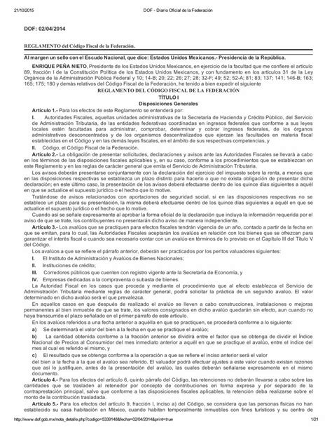 Pdf Dof Reglamento Del Codigo Fiscal De La Federaci N Dokumen Tips