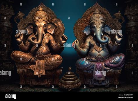 The Ganeshas Are Pictured In Their Sitting Pose With Gold Plated Hands