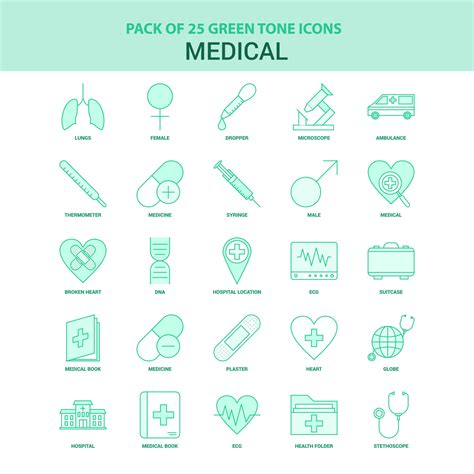 25 Green Medical Icon set 14344488 Vector Art at Vecteezy