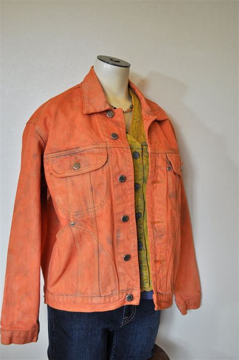 Orange Mens Small Denim Jacket Orange Apricot By Davidsonstudio