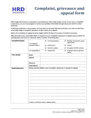 Fillable Online Complaint Grievance And Appeal Form Hrd I Fax Email