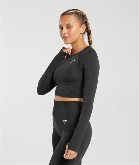 Gymshark Vital Seamless 2 0 Crop Top Black Marl Gymshark